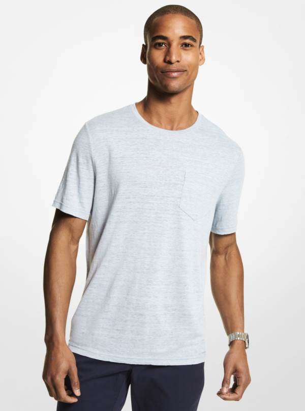 Panske Tricko Michael Kors Slub Linen Pocket Svetlo Biele Modre - Oblecenie Michael Kors Obchod | WFGYE-1346